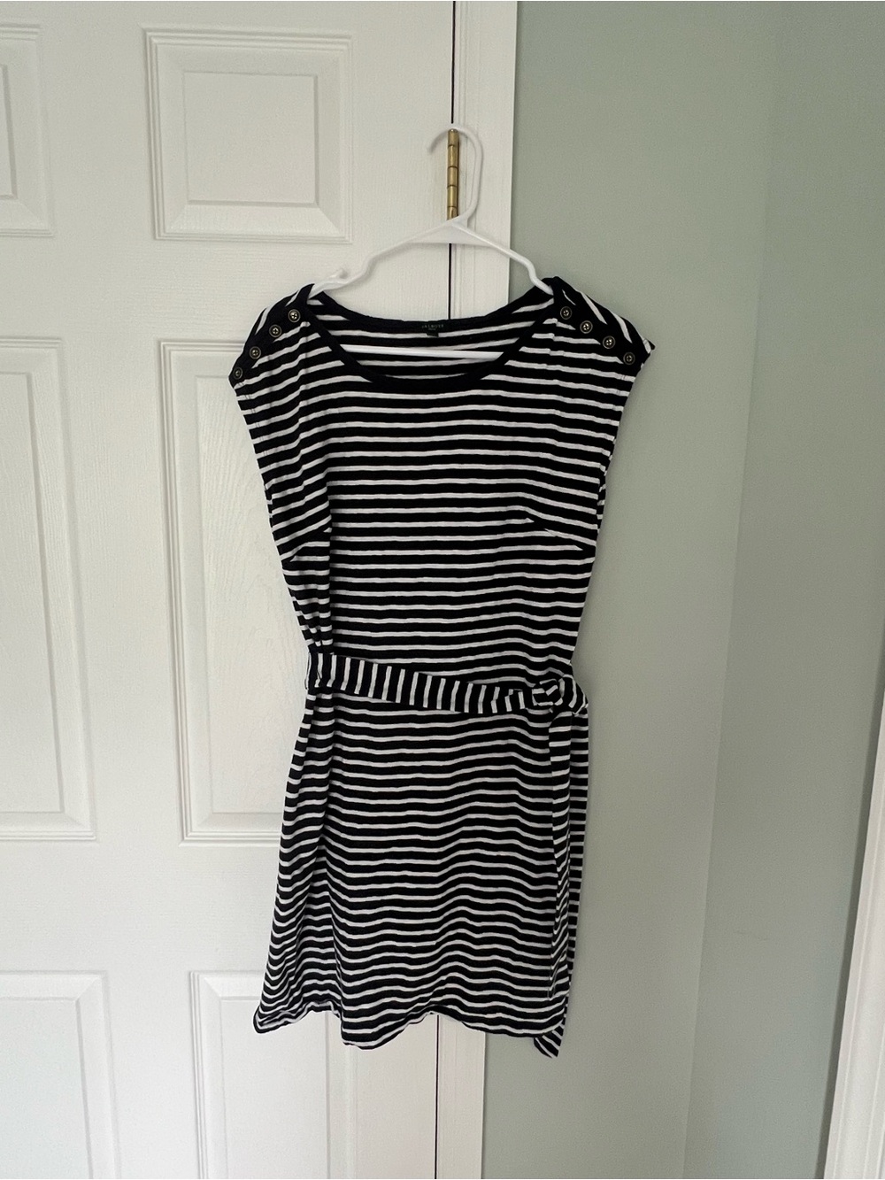 Talbots Navy and White Striped Belted Mini Dress